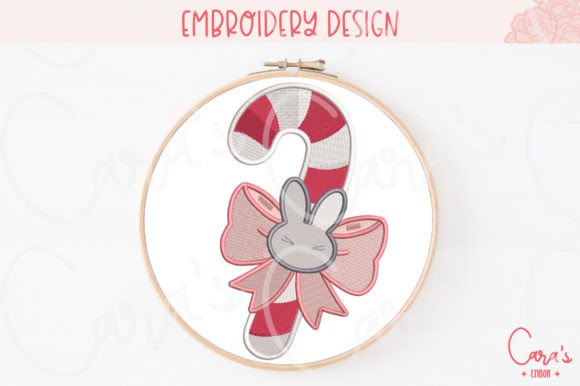 Bunny Candy Cane Embroidery Design